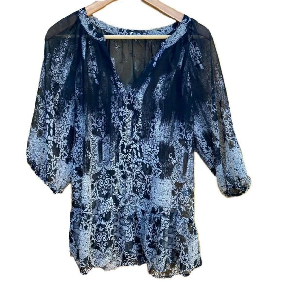 Lily White Sheer Black & White Floral Print Blouse M Made In USA - Picture 1 of 4